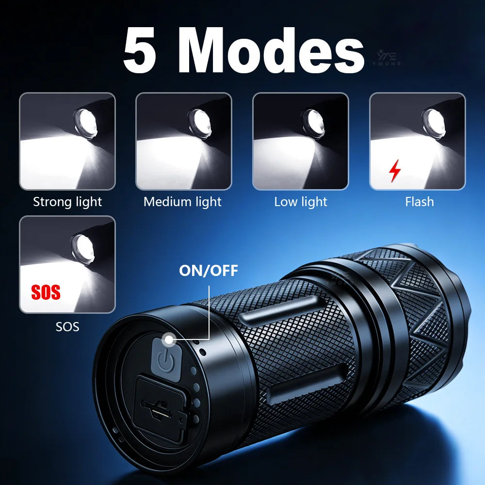 White Laser Handhold Flashlight Tactical Rechargeable LED Flashlight 18650 Battery Power Bank Zoom Torch Outdoor Camping Lantern