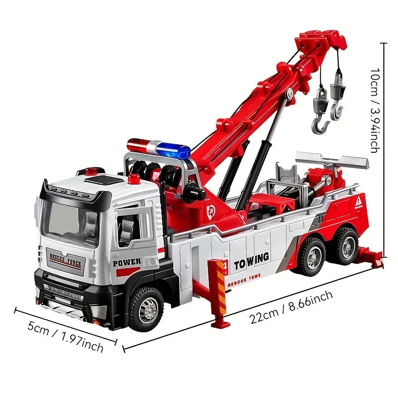 Heavy-Duty Rescue Tow Truck Toy Car w/ Retractable Tow Hook, Realistic Sound & Flashing, Emergency Vehicle Role-Play Kids Gift