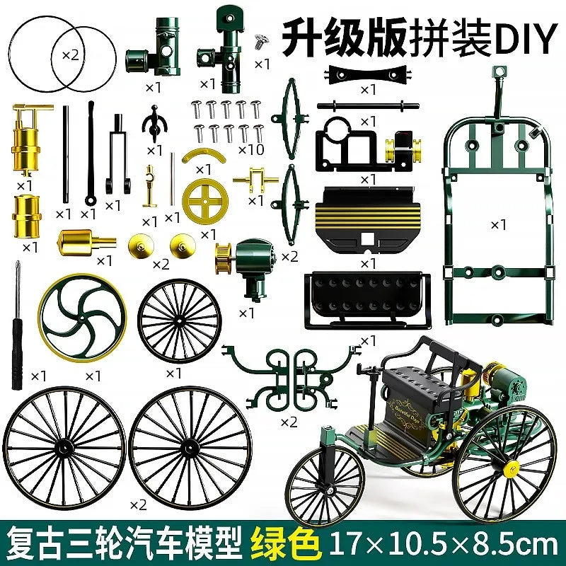Alloy Retro Tricycle Toy Car Model Classic Simulation Vehicle DIY Assembly Model Rotatable Toy For Children Gift Collection