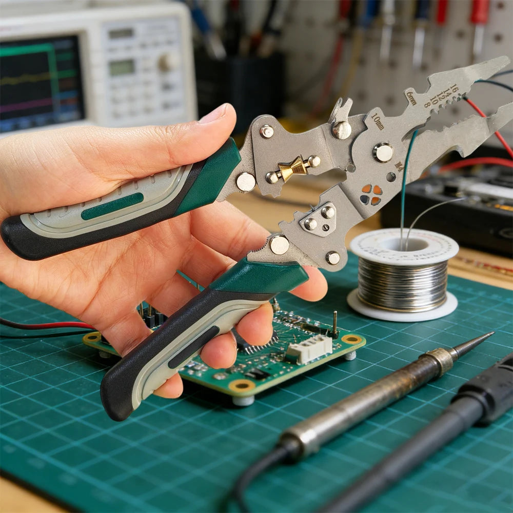 Foldable wire stripper, pulley design multi-function electrician wire splitter wire winding pliers crimping pliers hand tool