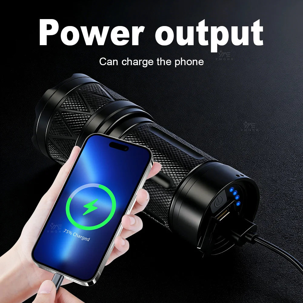 White Laser Handhold Flashlight Tactical Rechargeable LED Flashlight 18650 Battery Power Bank Zoom Torch Outdoor Camping Lantern