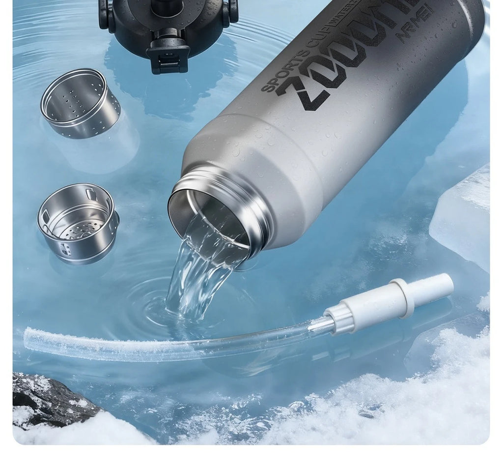 Large Capacity Tumble Thermos Water Bottle 316 Stainless Steel With Straw Handle Cup Flask  Vacuum Insulated Tumbler