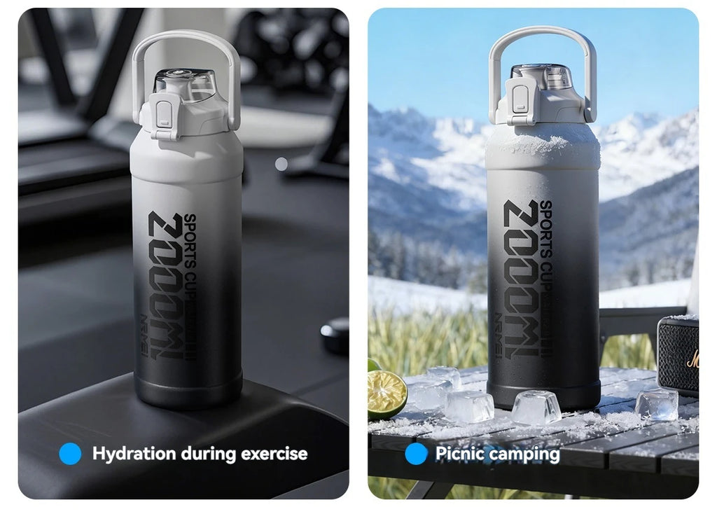 Large Capacity Tumble Thermos Water Bottle 316 Stainless Steel With Straw Handle Cup Flask  Vacuum Insulated Tumbler