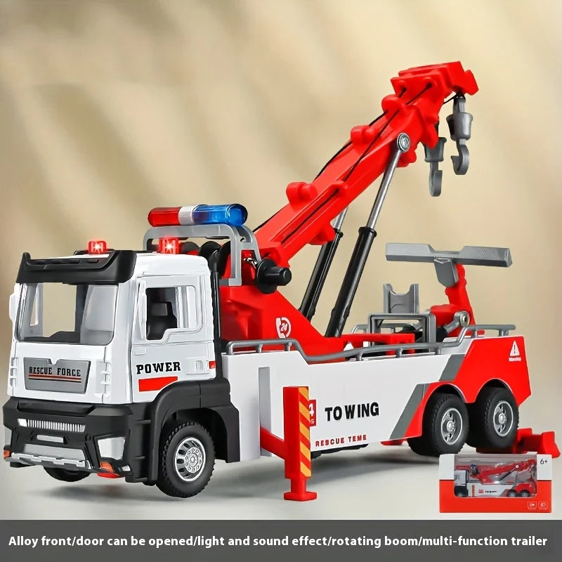 Heavy-Duty Rescue Tow Truck Toy Car w/ Retractable Tow Hook, Realistic Sound & Flashing, Emergency Vehicle Role-Play Kids Gift