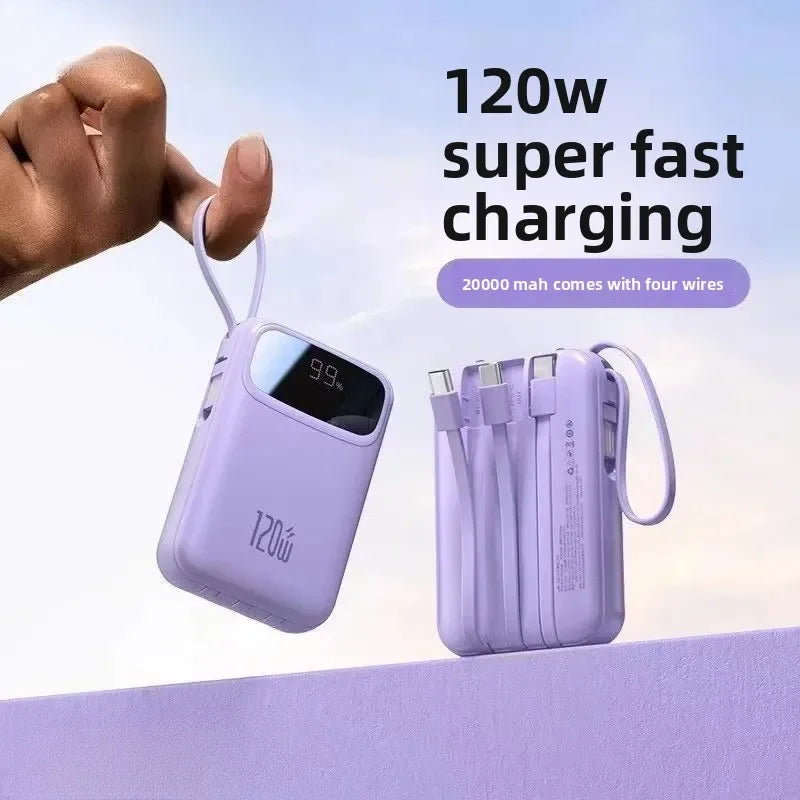 120W super fast charging power bank new 20000mAh large capacity power bank with cable