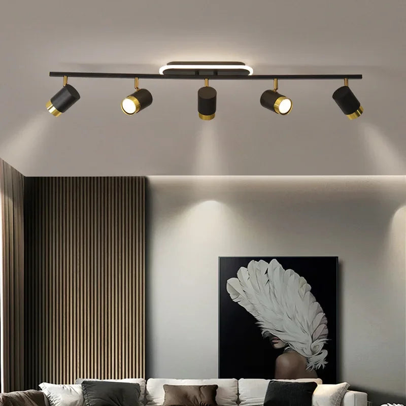 Modern Nordic Strip Led Chandeliers With Spotlights For Living Room Bedroom Balcony Corridor Lights Black White Decor Lighting F