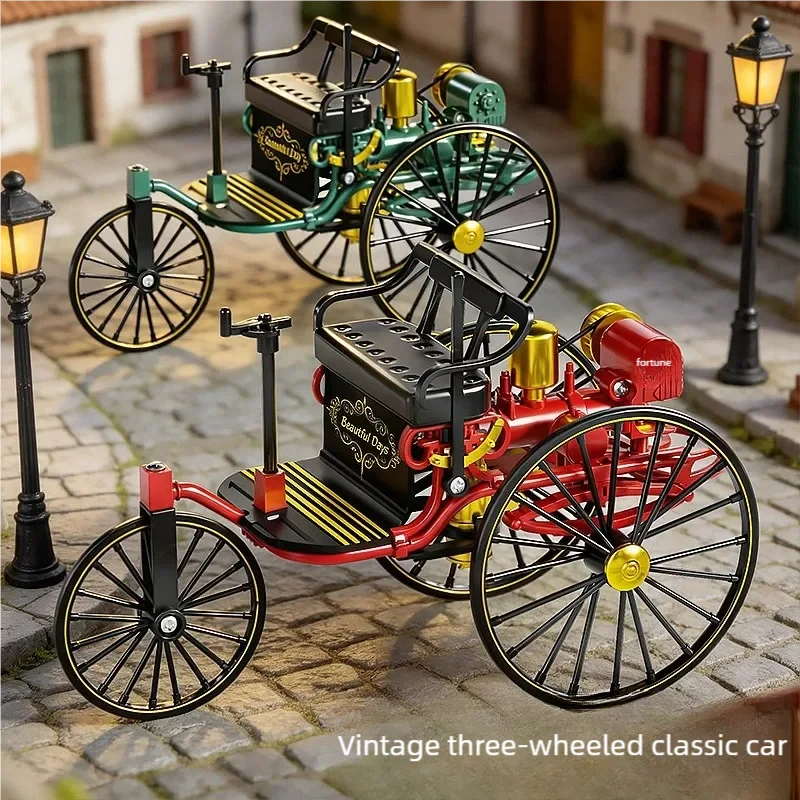 Alloy Retro Tricycle Toy Car Model Classic Simulation Vehicle DIY Assembly Model Rotatable Toy For Children Gift Collection