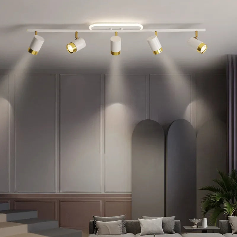 Modern Nordic Strip Led Chandeliers With Spotlights For Living Room Bedroom Balcony Corridor Lights Black White Decor Lighting F