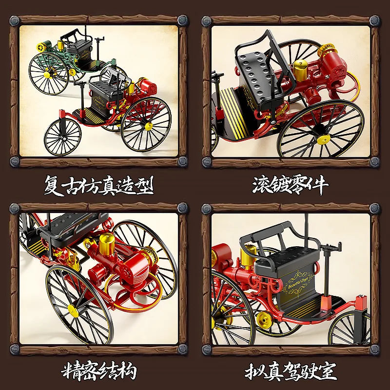 Alloy Retro Tricycle Toy Car Model Classic Simulation Vehicle DIY Assembly Model Rotatable Toy For Children Gift Collection