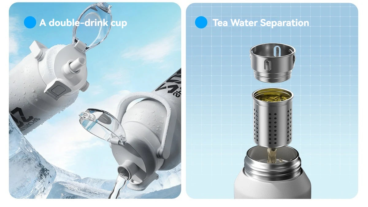 Large Capacity Tumble Thermos Water Bottle 316 Stainless Steel With Straw Handle Cup Flask  Vacuum Insulated Tumbler