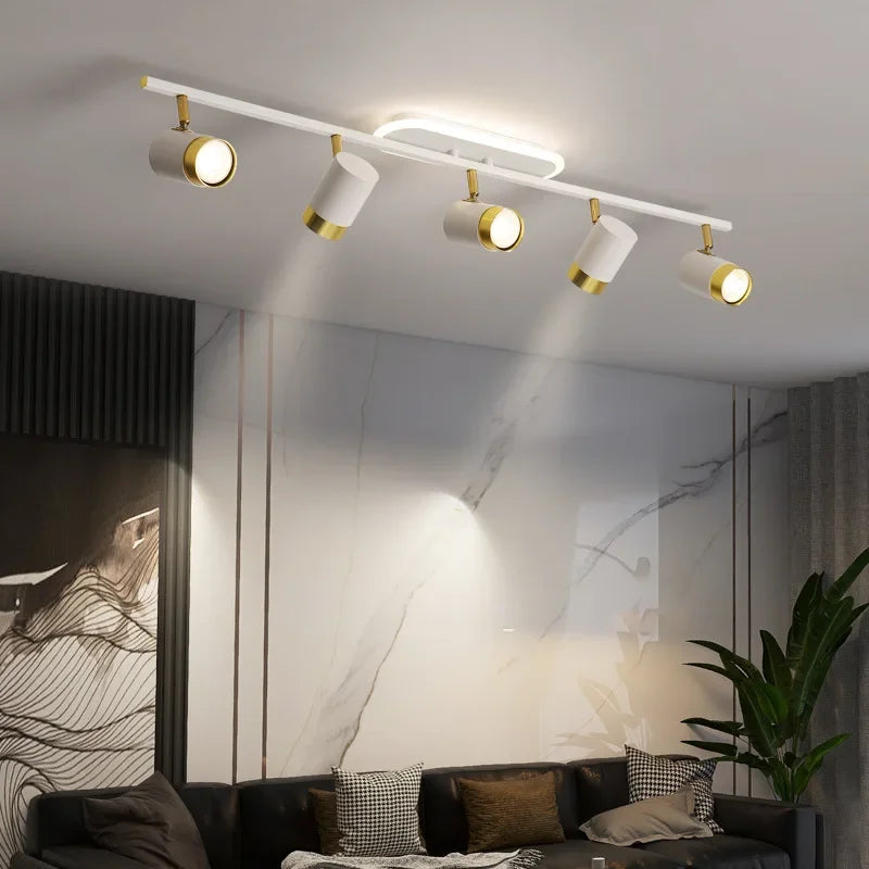 Modern Nordic Strip Led Chandeliers With Spotlights For Living Room Bedroom Balcony Corridor Lights Black White Decor Lighting F