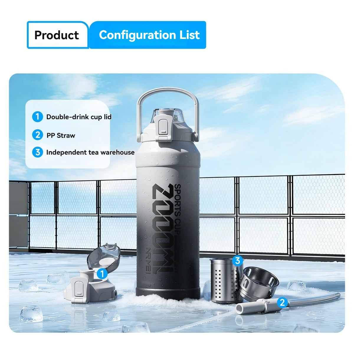 Large Capacity Tumble Thermos Water Bottle 316 Stainless Steel With Straw Handle Cup Flask  Vacuum Insulated Tumbler