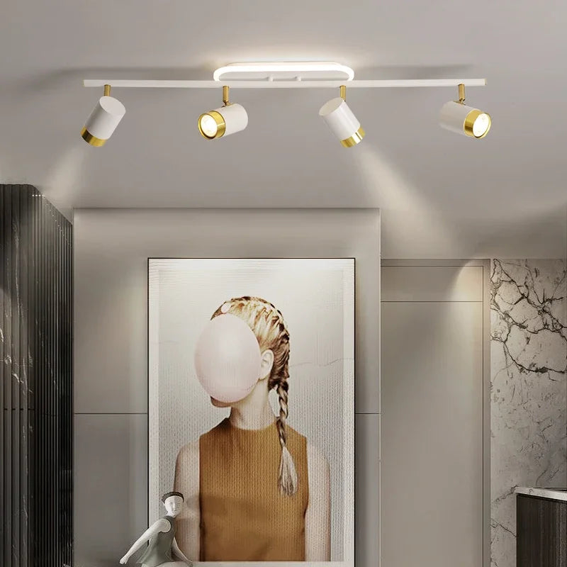 Modern Nordic Strip Led Chandeliers With Spotlights For Living Room Bedroom Balcony Corridor Lights Black White Decor Lighting F