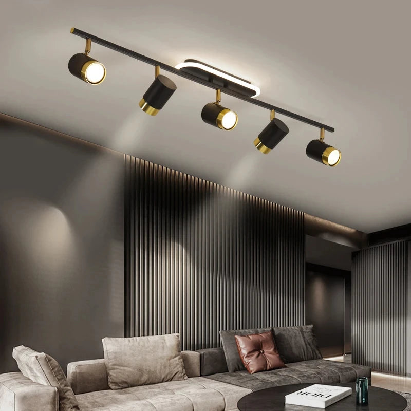 Modern Nordic Strip Led Chandeliers With Spotlights For Living Room Bedroom Balcony Corridor Lights Black White Decor Lighting F